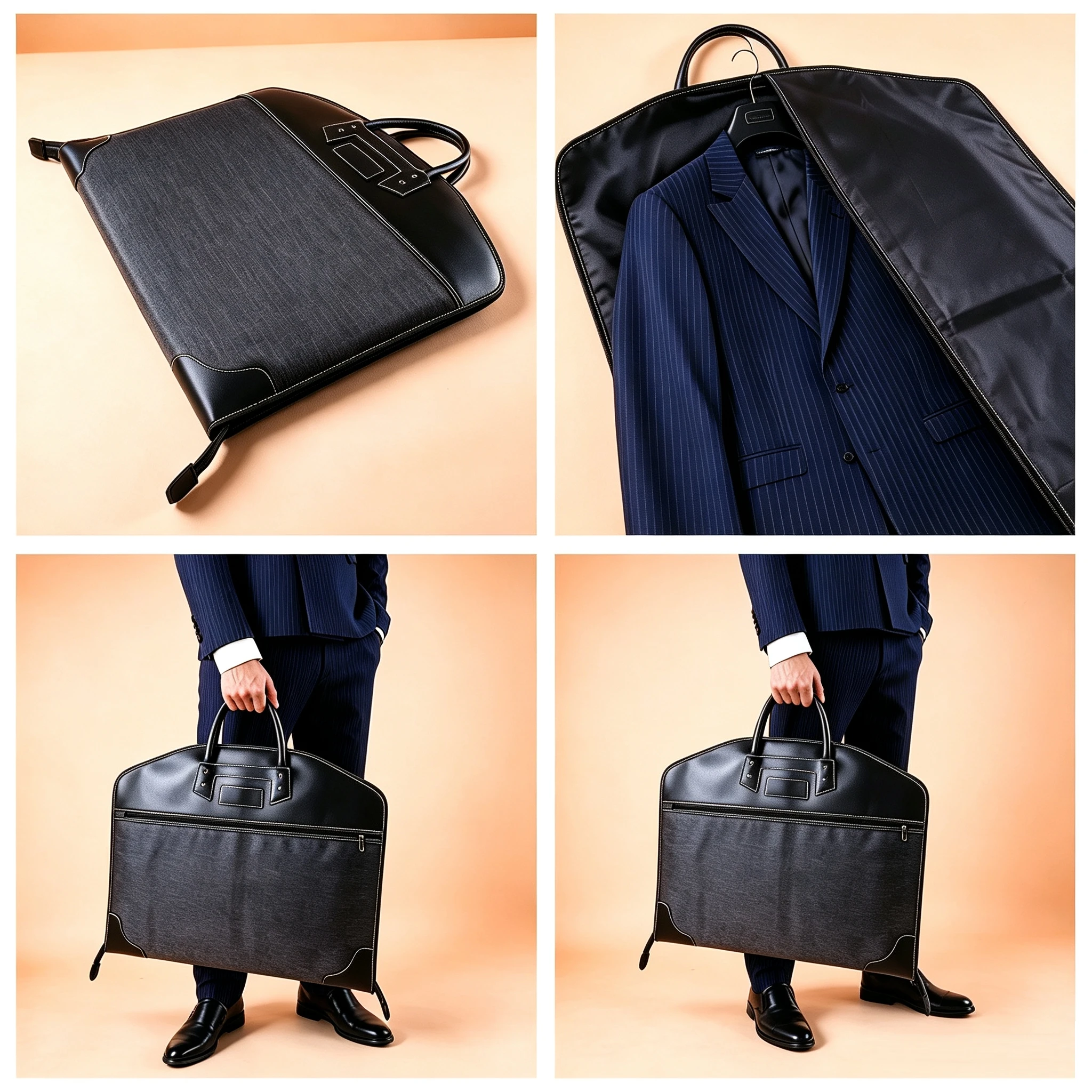 Premium Men Travel Garment Bag PU Leather Handheld Suit Storage Bag Suit Cover Bag Portable Clothes Protector for Business Trips