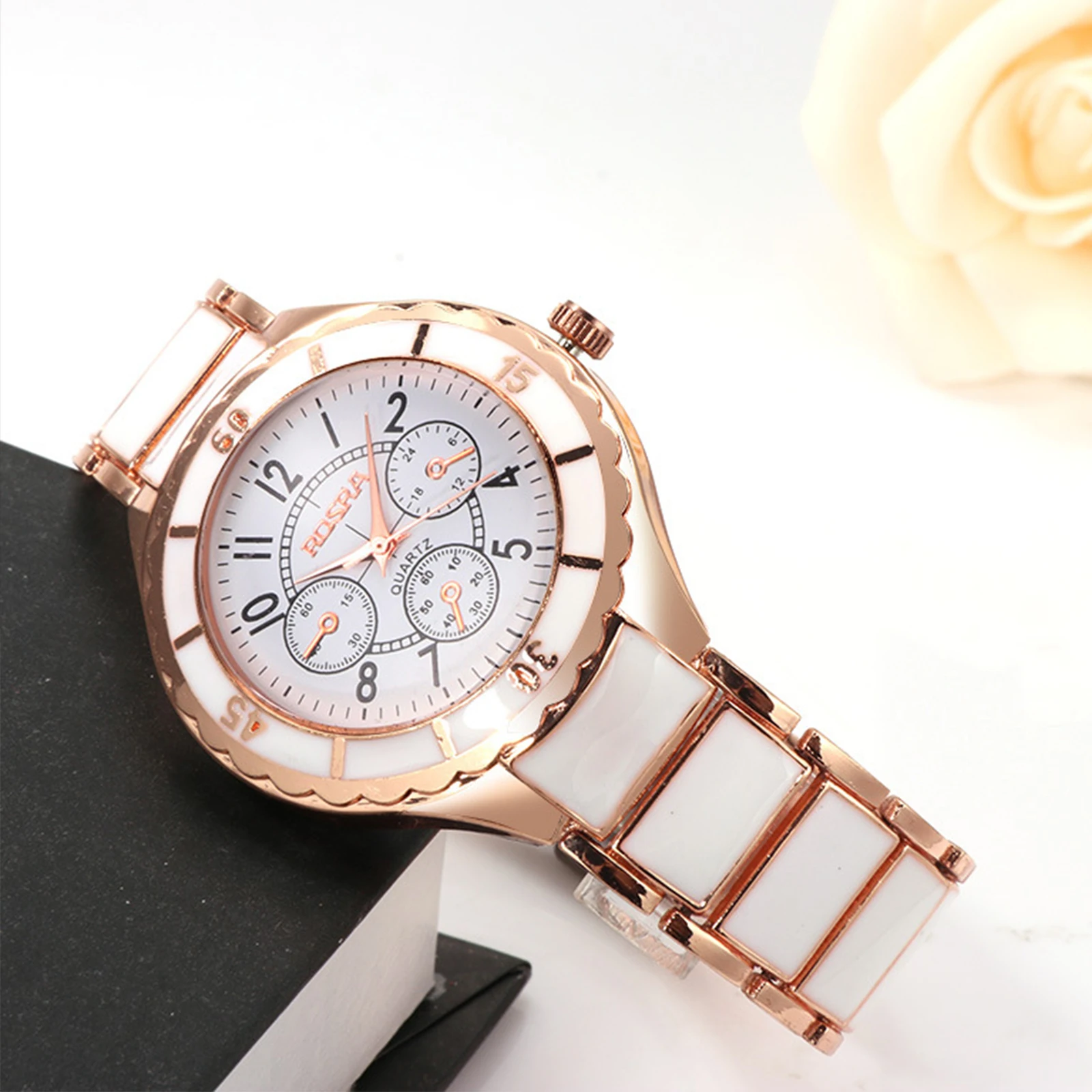 1pc Student Ceramic Watch Elegant Digital Diamond Female Bracelet Wristwatch White