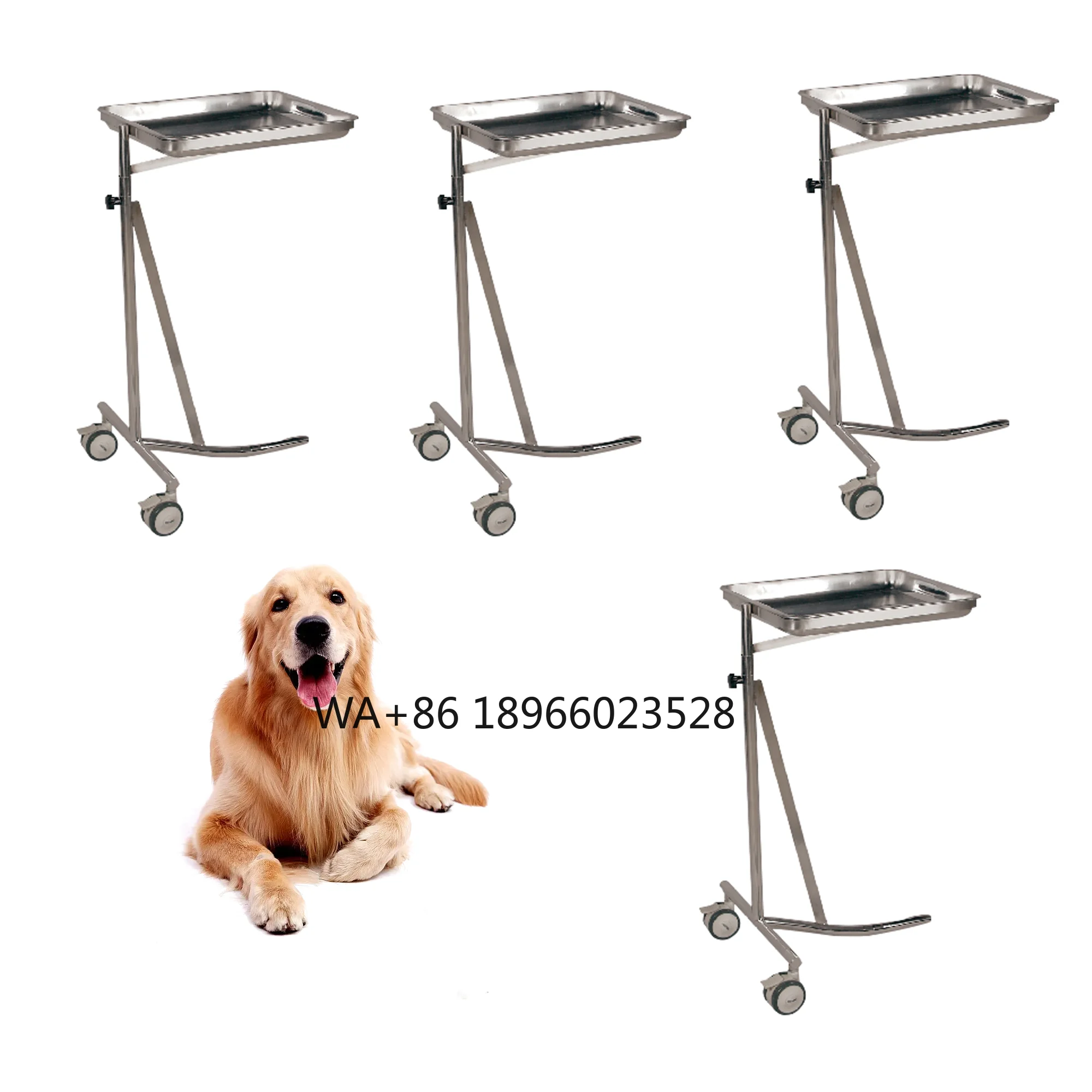 

edges deep-drawn table top stability stainless steel Mayo Cart Aeolus Vet Hospital swivel castors rounded corners