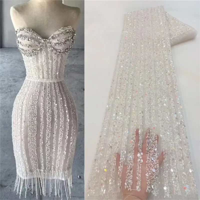 

Classic Striped Sequin Embroidery Dress Fabric Wedding Evening Gown Sequined Embroidered Lace