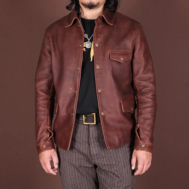 SDH2450 Super Slim Fitting Top Quality Heavy Genuine 1.7mm US Horween Cow Leather Classic Cowhide Stylish Rider Jacket