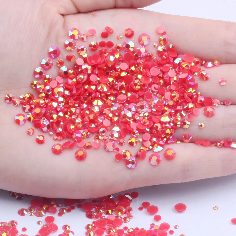 

Resin Rhinestones Red AB Color 2-6mm Flatback Round Non Hotfix Glue On Diamonds DIY 3D Nails Art Phone Cases Accessories