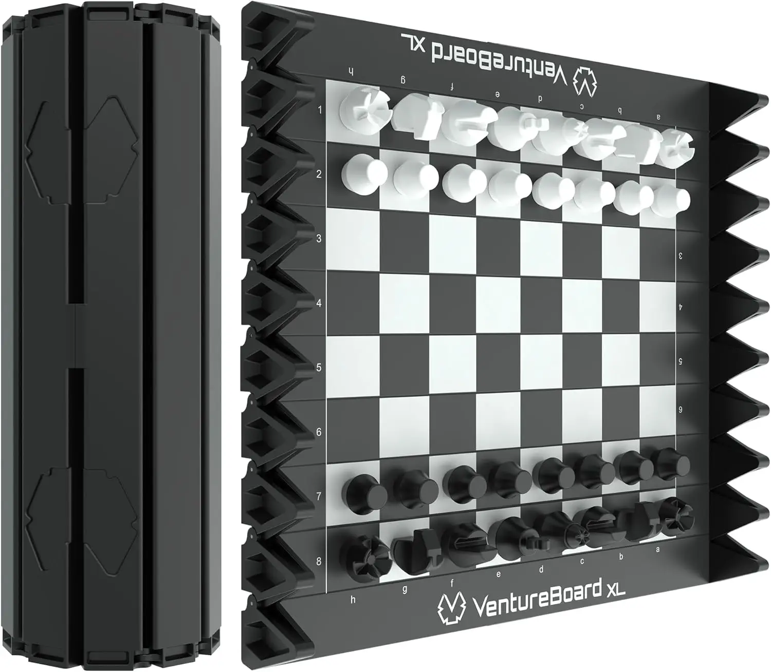 

VENTUREBOARD XL Full-Size 10" Magnetic Unique Chess Set - Folding Travel Board Game (Black/Grey)