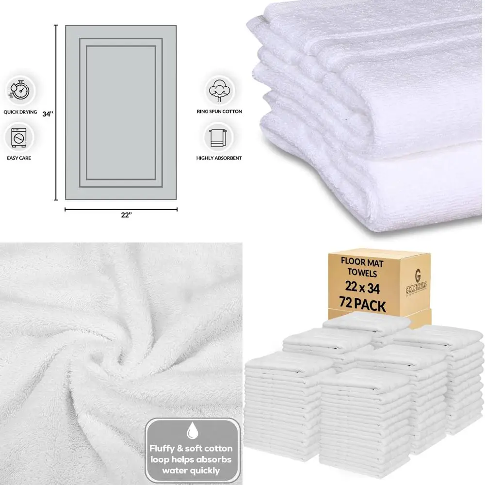 

Premium Bulk Bath Mat loor Towel Set - 72 Pack | 22x34 Inches | White [ Not a Bathroom Rug] - Hotel Quality Reversible Bathroom