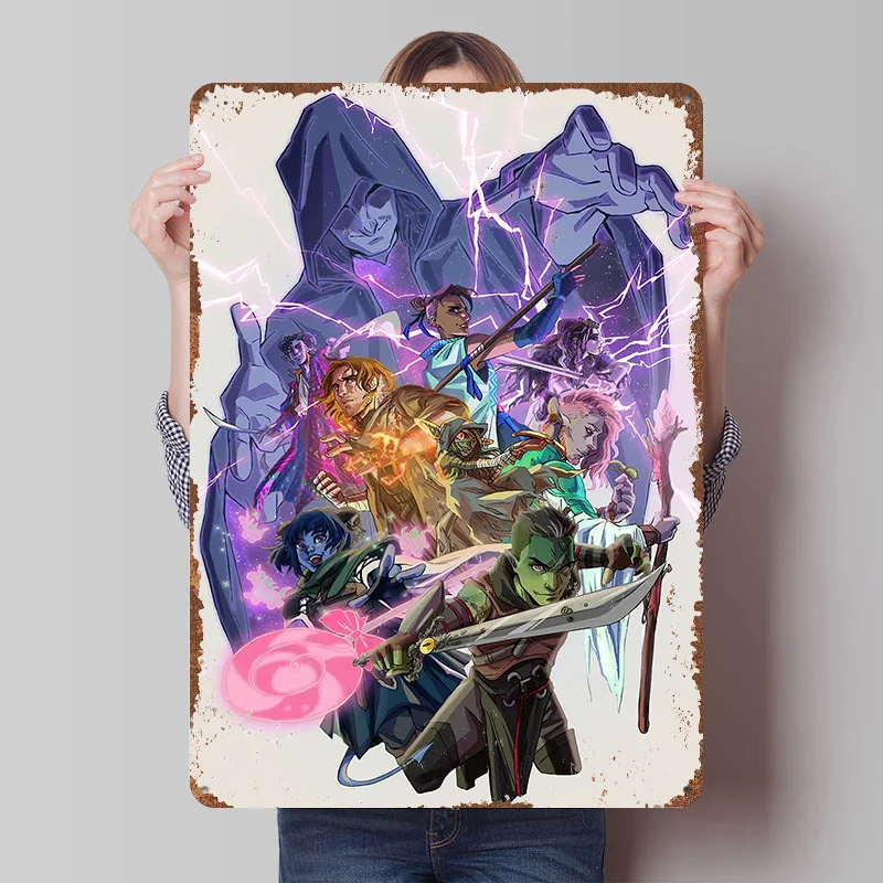 Fantasy-Charaktergruppe mit magischem Metallposter, individuelle Wandkunst, Retro-Vintage-Blechschilder für Männerhöhle, Raumzubehör