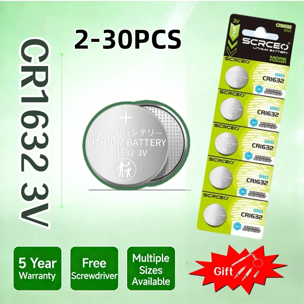 2-30PCS CR1632 Battery Lithium Battery 3V  DL1632 BR1632 KCR1632 ECR1632 For Car Remote Control Watch Button Coin Cells