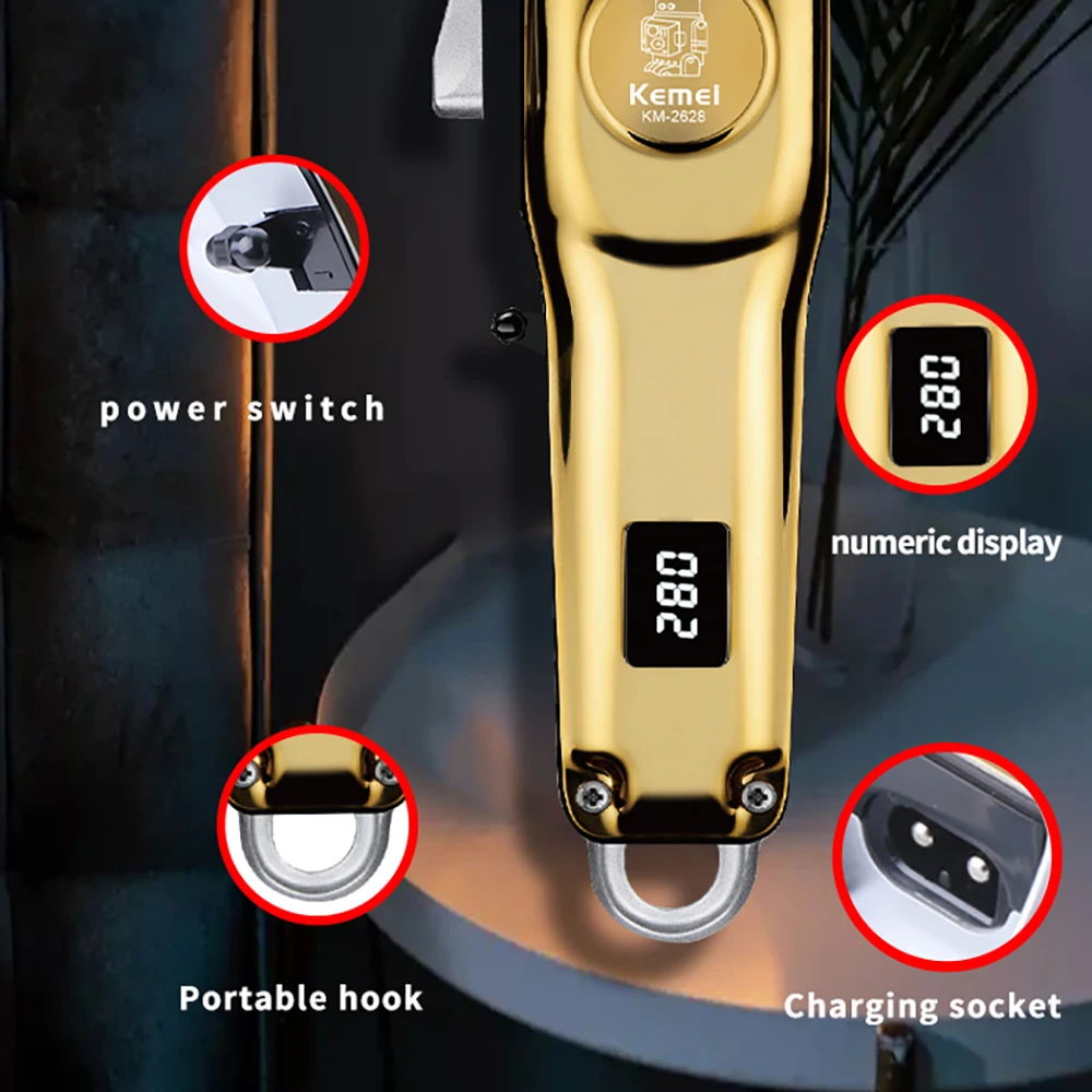Kemei Professional Hair Clippers Barber Electric Cordless Hair Trimmer Rechargeable Hair Cutting Machine for Men Full Metal Body
