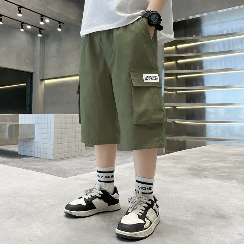 Boys Cargo Shorts Summer Short Sport Cotton Sweatpants Boys Knee Length Pants Size Hot Pants Kids Clothes 6 8 10 12 13 14 Year