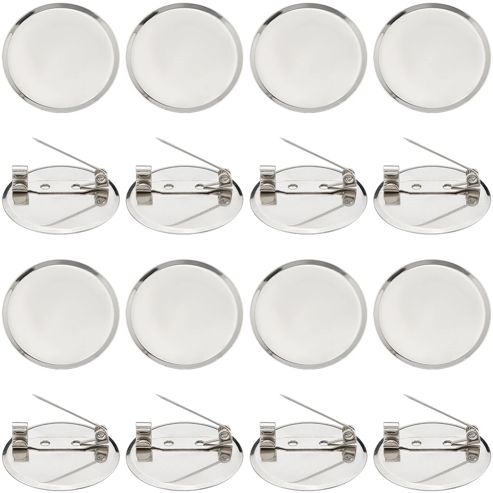 

50Pcs Alloy Blank Brooches Flat Round Platinum 30x1mm