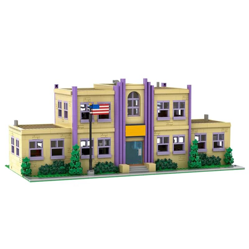 MOC-177723 Modular Springfield Elementary School Building Blocks Cartoon House Model Bricks Assemble Toys Creative Kids Gift