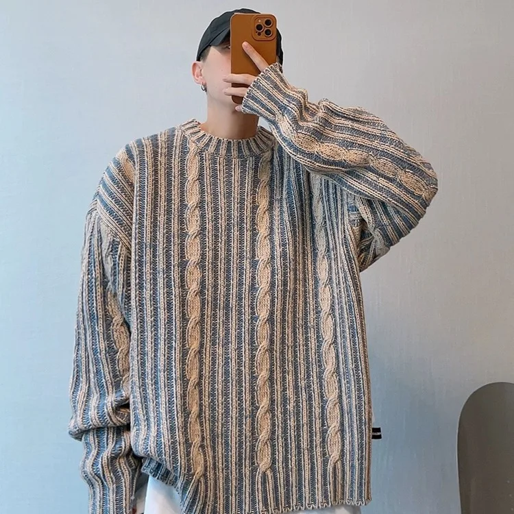 

Двусторонний вязаный свитер свободного кроя с круглым вырезом в корейском стиле, осенне-зимняя новинка для мужчин