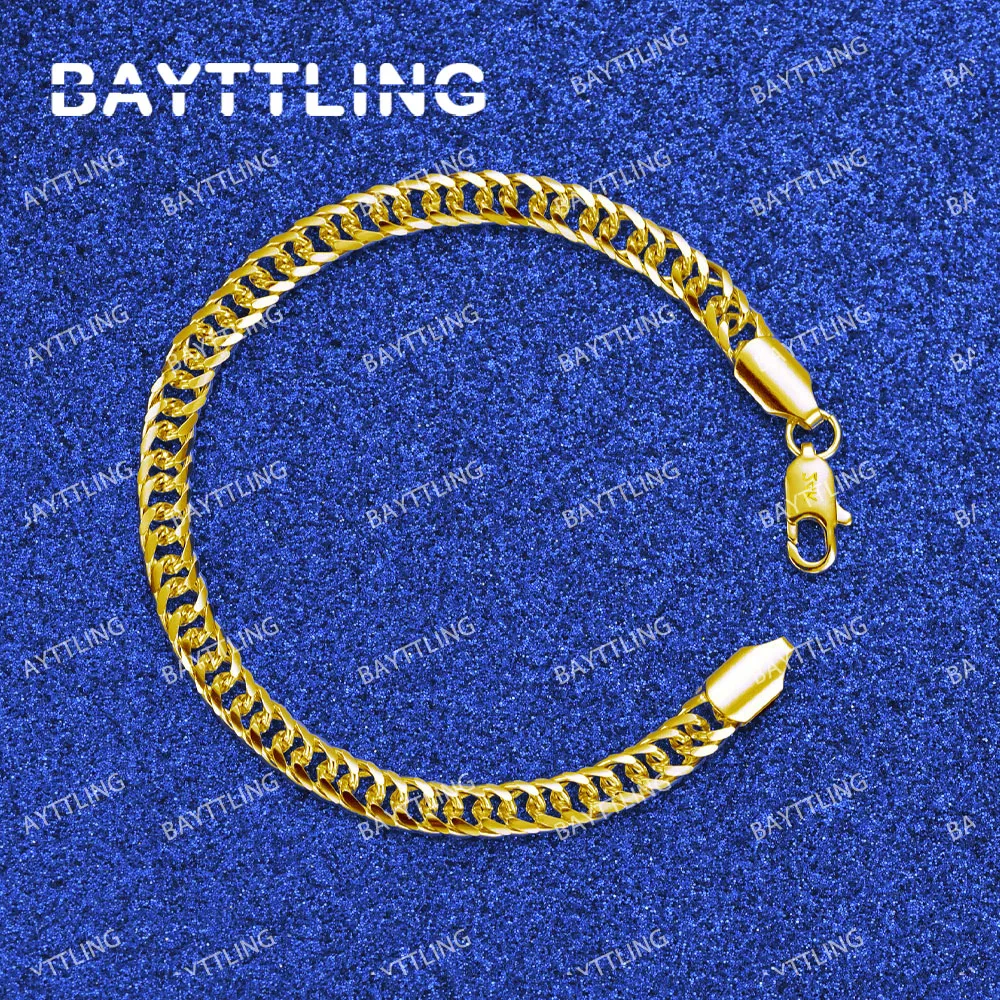 

925 Sterling Silver 18K Gold 8 Inches Bracelet Men For Women Fashion Punk Party Jewelry Gift