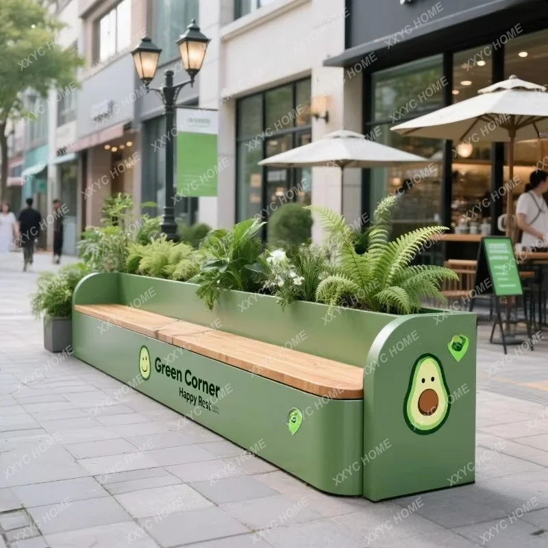 XXModern Simple Planter Seat  Creative Stainless Steel Flower Pot Store Partition Bench Plant Box Outdoor Furniture