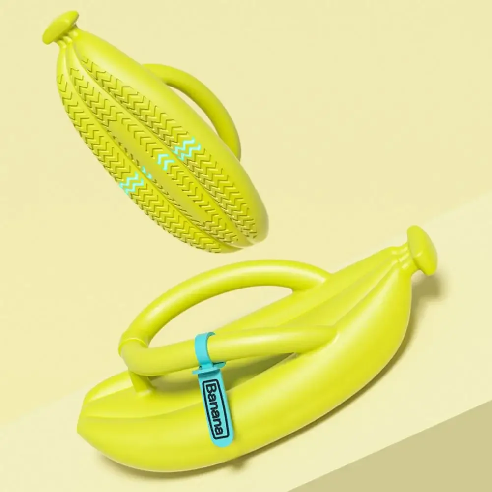 1 Paar Sommer-Hausschuhe, Cartoon, rutschfest, Stoßdämpfung, dicke Sohle, zum Gehen, weich, für Zuhause, Paar, lustige Bananen-Flip-Flops – Detail 7