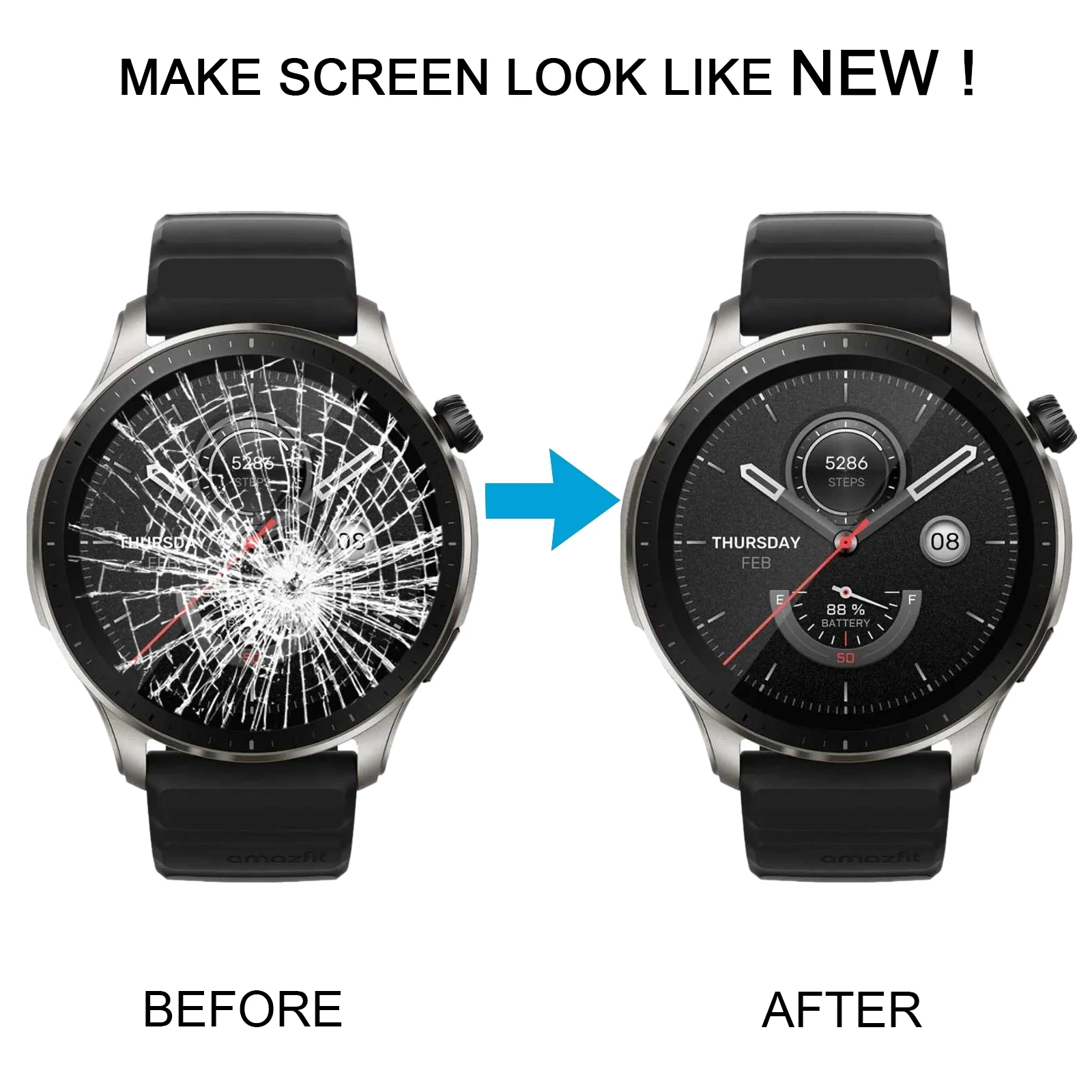 For Amazfit GTR 4 Original LCD Screen Digitizer Full Assembly with Frame Watch Display LCD Screen Repair Replacement Part