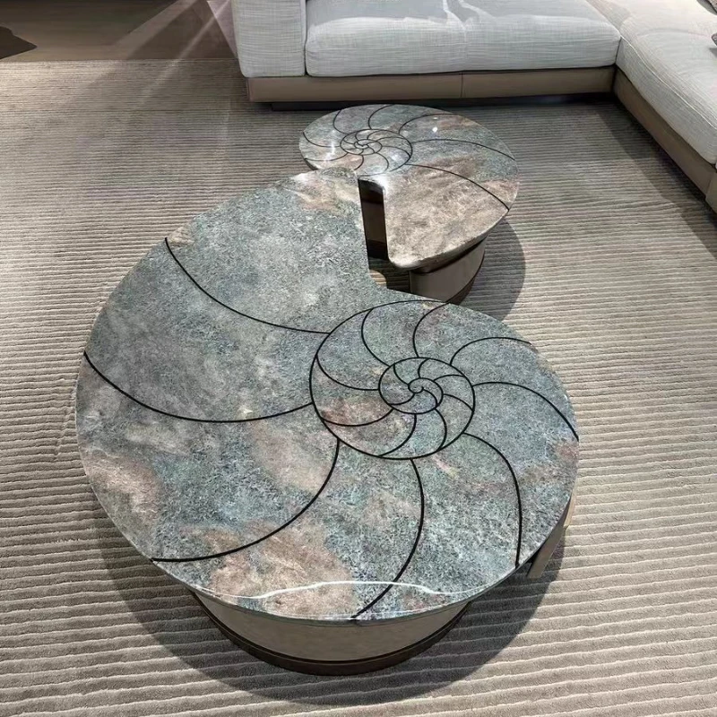 Blue luxury stone conch coffee table combination light luxury living room large flat furniture