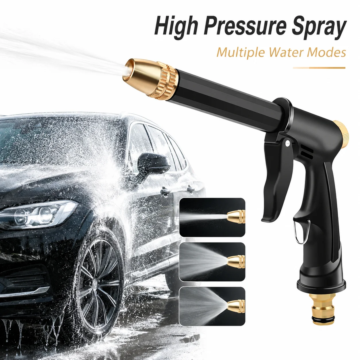 Car Wash Water Gun High Pressure Adjustable Nozzle Hose Set with Stainless Steel Clips for Garden Cleaning Watering Tasks