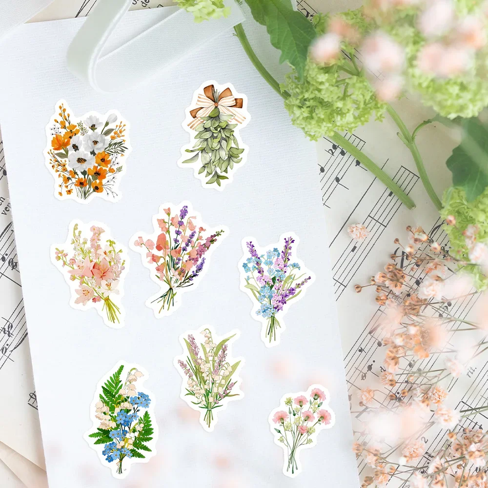 Cute Watercolor Flower Bouquet Stickers Aesthetic DIY Toy Gift Decorative Decal for Phone Luggage Laptop Scrapbook Waterproof