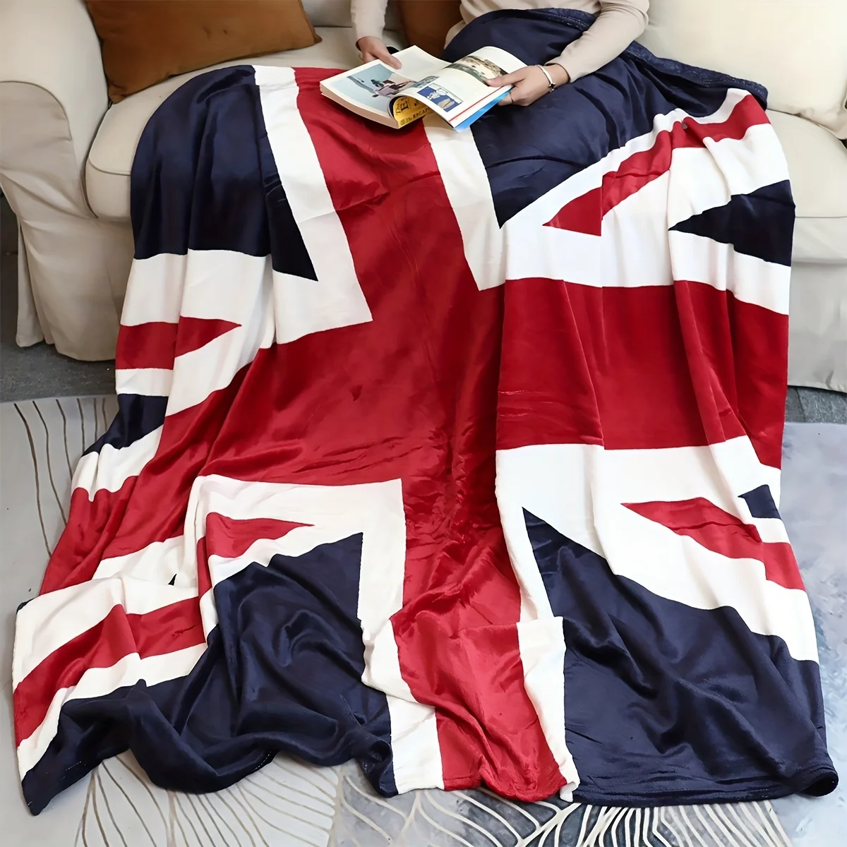 1pc British Flag Print Blanket, Ultra-Soft Flannel Double-Layer Blanket for Bed, Sofa, Chair, Autumn/Winter Camping, Living Room