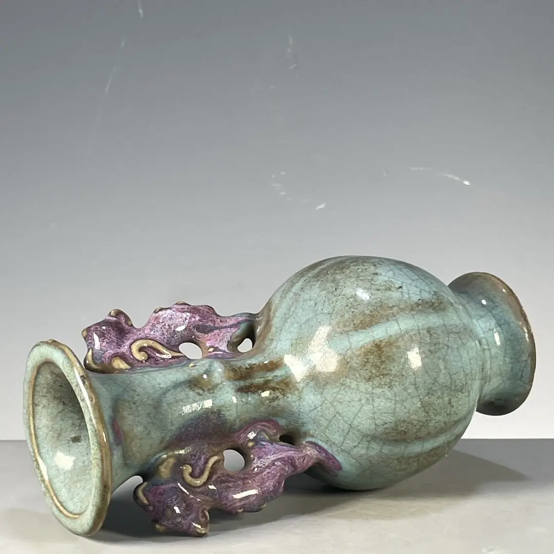 Imitation Chinese-style porcelain Jun ware kiln-transformed glaze with red double handles vase