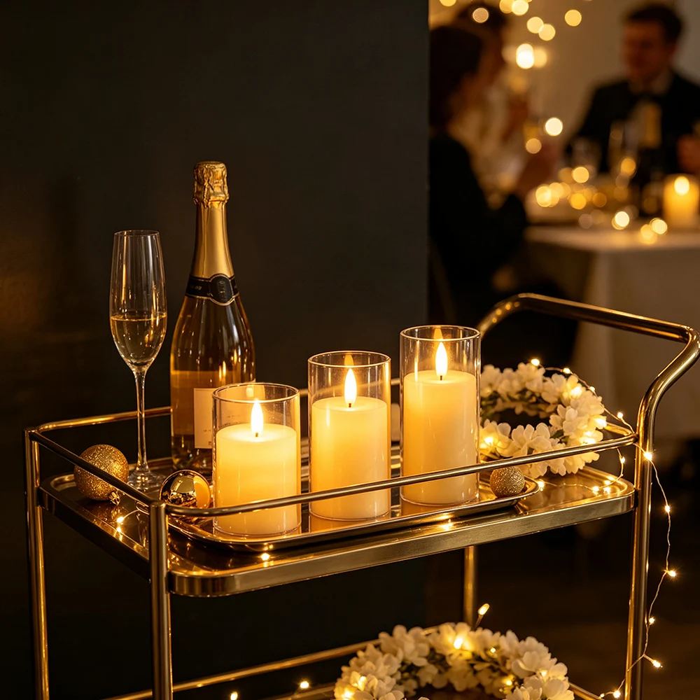3pcs/ set LED Flameless Flickering Candles, Simulated Glass Candle Holder Light for Christmas Romantic Party Wedding Decoration