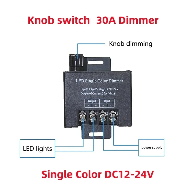 DC12V-24V LED Dimmer Knob Switch 30A 360W Regulator Adjustable Controller 5050 2835 5730 Single Color LED Strip Light Led Dimmer