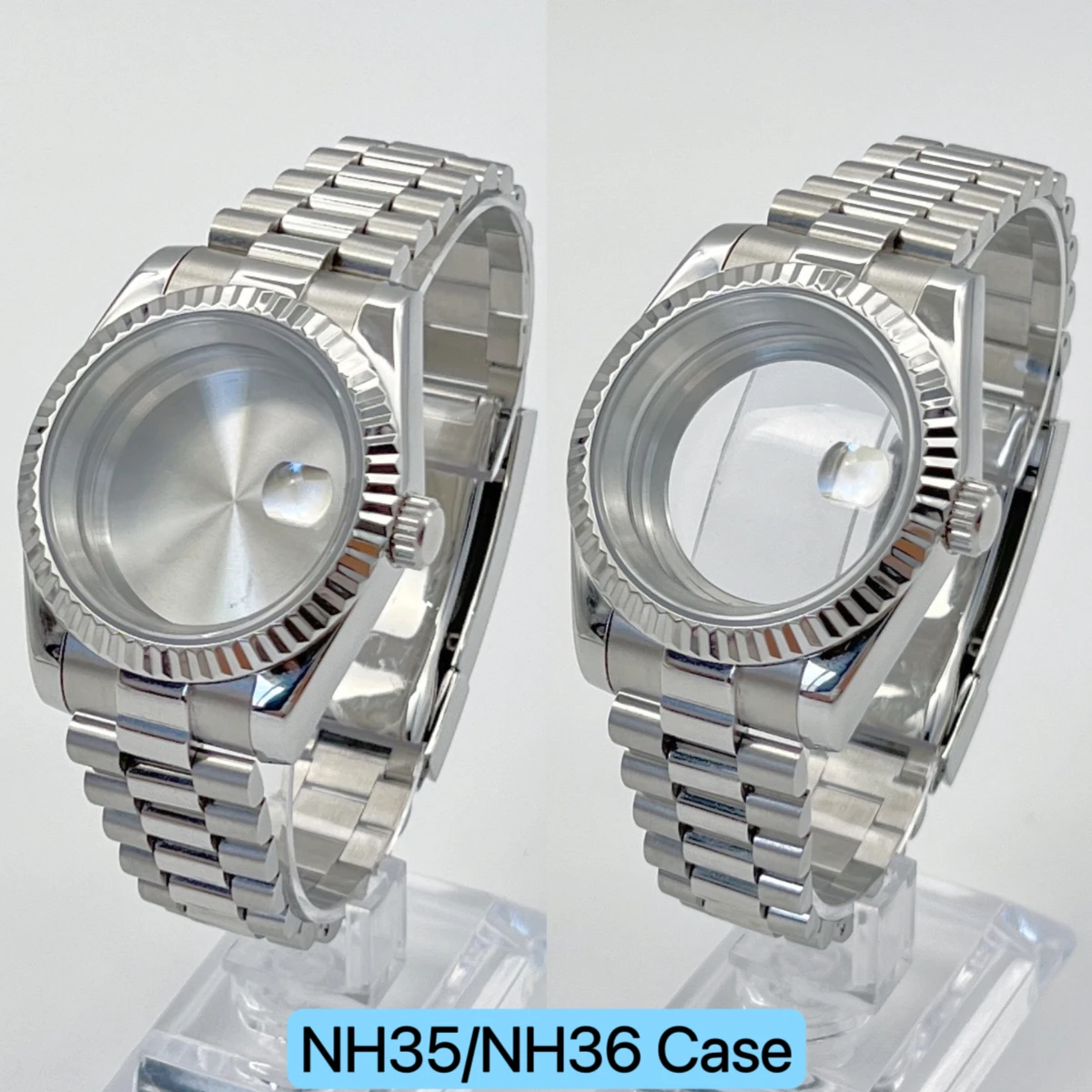 

NH35 case, 36mm/39mm stainless steel case, sapphire crystal, silver presidential strap, compatible with NH35 and NH