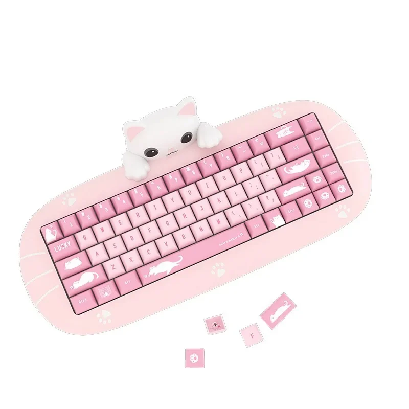 

NEW 68 Key Beauty Cute Cat Girl Tri-Mode Keyboard Home Game Silicone Mechanical Keyboard Pbt Hot Plug Computer Peripherals