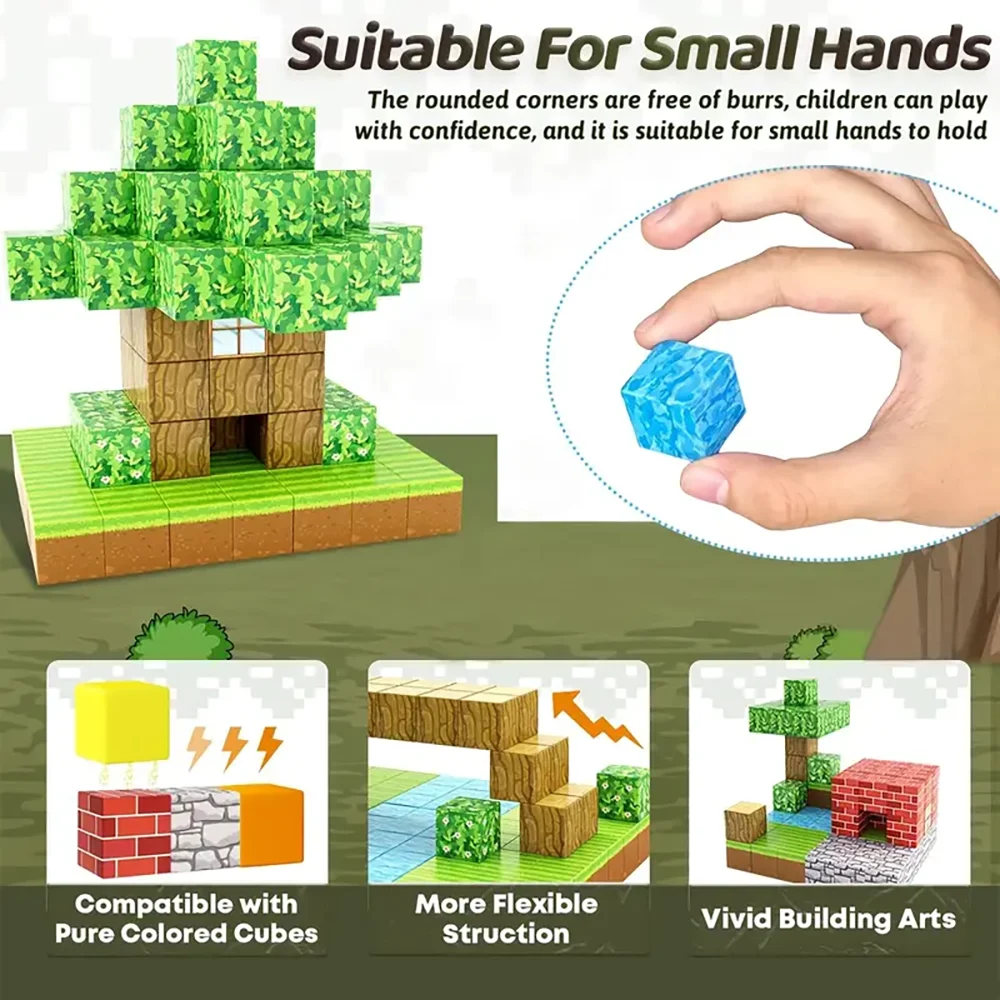 Magnetic Building Block Bricks Toy Mine World Stacking Creative Random Block Figures Boxed STEM Educational Kids Boy Girls Gift view 5