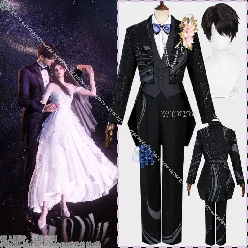 

Caleb Cosplay Anime Game Love And Deepspace Wedding Uniforms Black Flower Bow Costume Tuxedo Halloween Christmas Roleplay