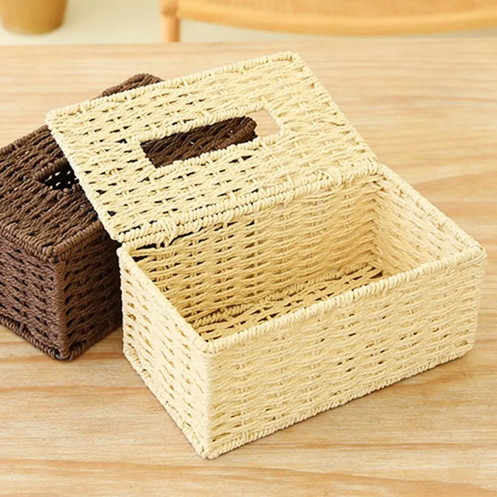 

Hotel Bathroom Car Organizer Rattan Natural Rustic Napkin Box Paper Towel Dispenser Wipes Storage Case Tissue Holder