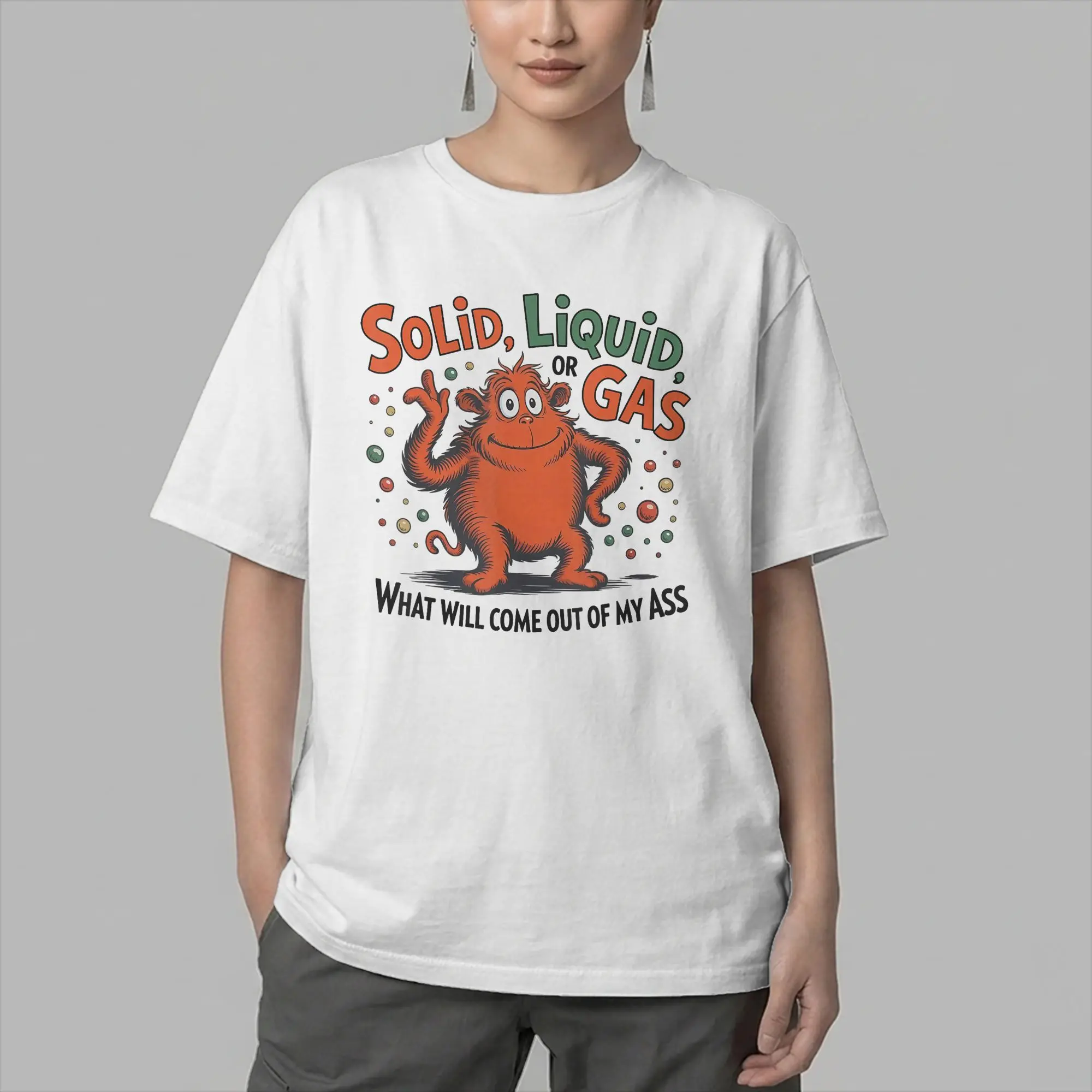 Solid Liquid or Gas Funny Cat Physics Science T Shirt Men Pure Cotton Awesome T-Shirt Crewneck  Tees Short Sleeve Tops 6XL