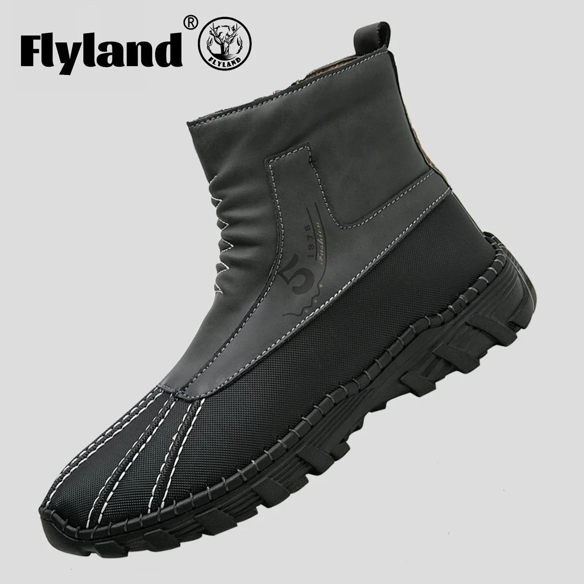 FLYLAND Men Split Leather Casual Shoes Handmade Boots Male Luxury Men Fashion Dress Boots Gig Size