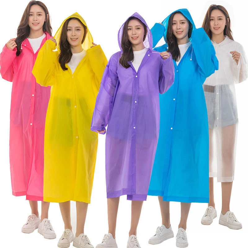 26*20*3cm Solid Color Hooded Eva Non Disposable Raincoat Long Full Body Transparent Thickened Strap Mouth Adult Tourism Raincoat