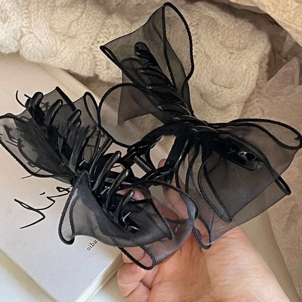 

Большой коготь для волос, бант из органзы, нескользящая заколка для волос в корейском стиле, роскошные аксессуары для волос для толстой высоты, подарок