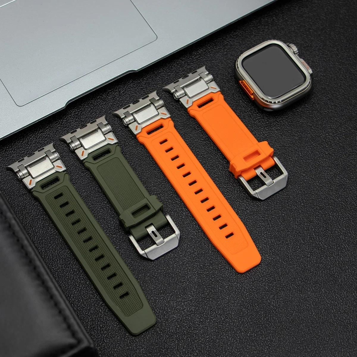 2IN1 حافظة + حزام لساعة أبل الترا 2 49 مللي متر 46 45 44 مللي متر حافظة من خليط معدني سوار من السيليكون لسلسلة IWatch 10 9 8 7 6SE54