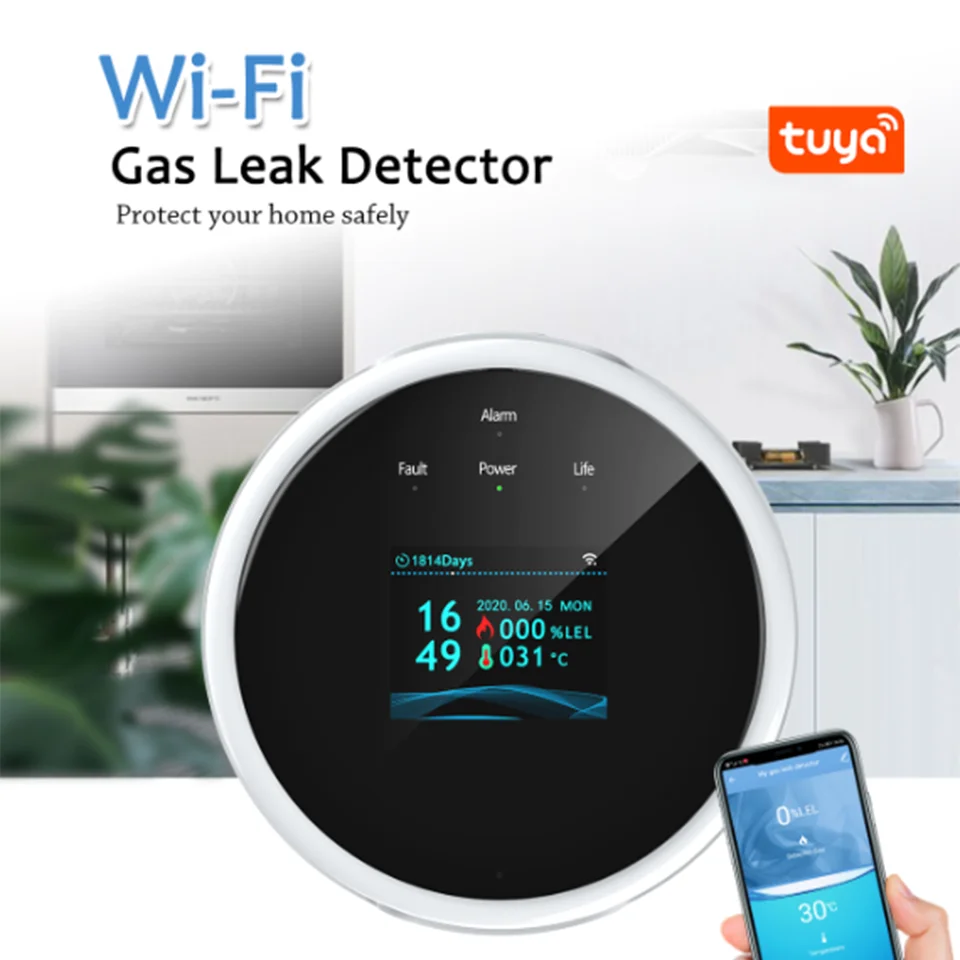 Detector de gás para casa inteligente, alarme automático de gás wifi tuya, alarme de calor, detector de sensor de gás industrial, detector de vazamento de gás natural lpg