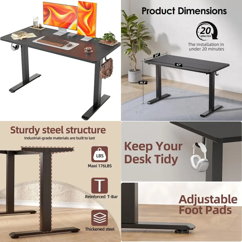 

Modern 47 x 24 Office Desk with T-Shaped Leg Design for PC Gaming, Studying, Writing and Working