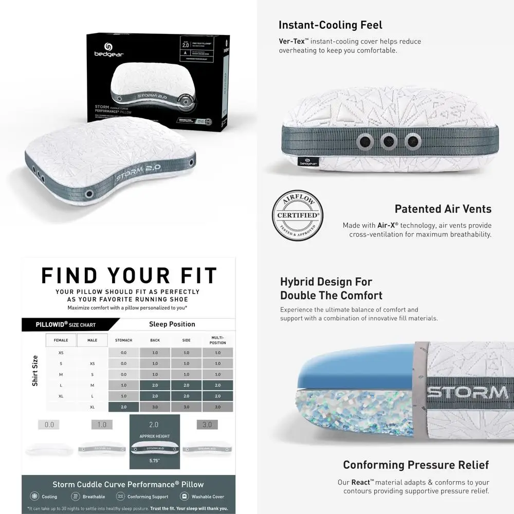 

Охлаждающая подушка средней жесткости для боковых снарядов — подушка для хранения постельного белья Storm Cuddle Curve, размер 2,0, моющаяся