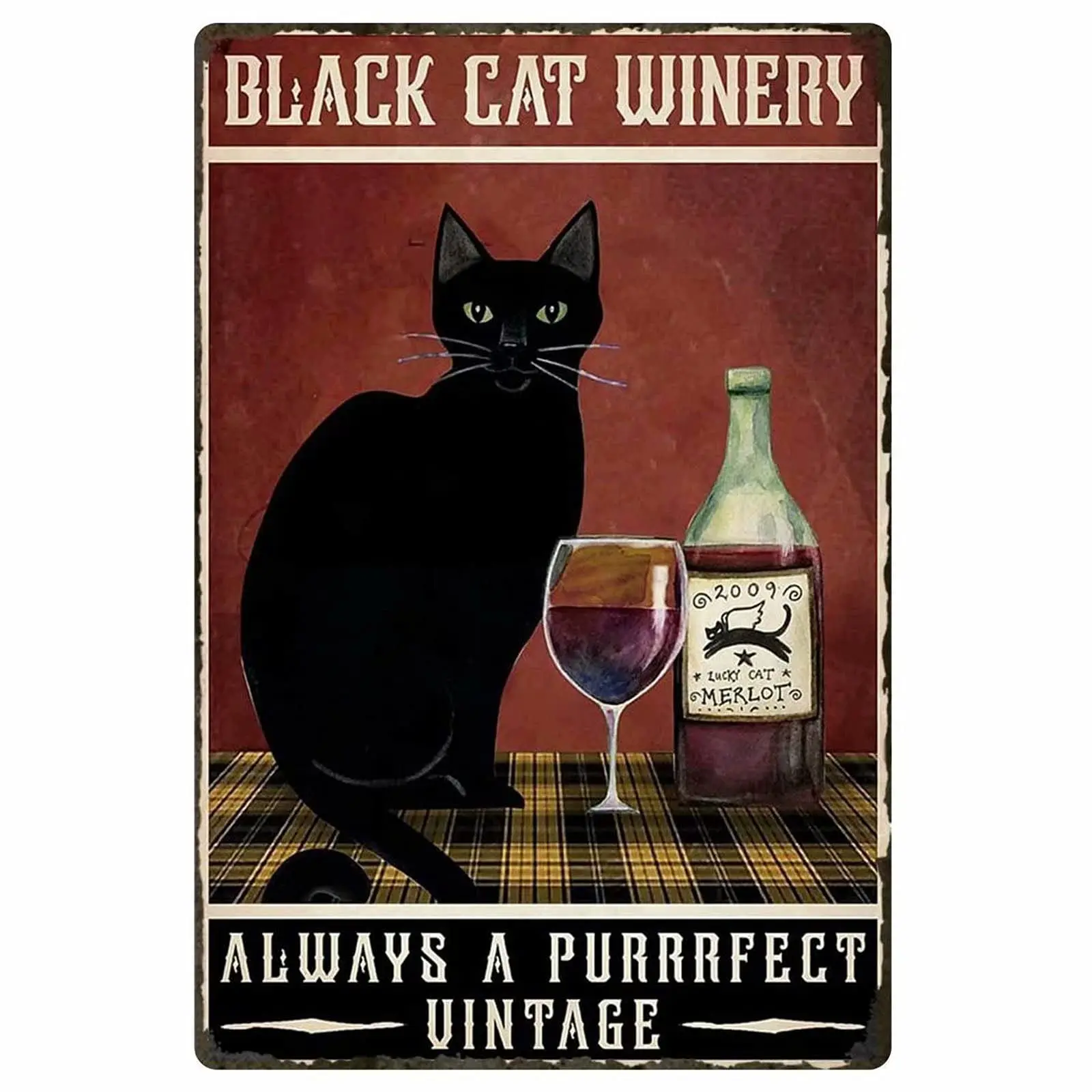 YOMIA metal sign retro black decoration - black wine Always A Purrrfect vintage tin bar beer signs for man hole decoration