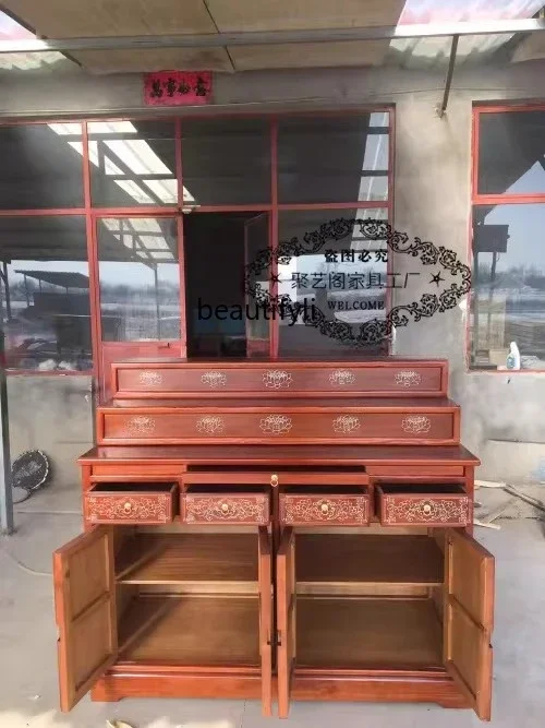

zxqShrine Household Solid Wood Shrine Buddha Cabinet Hand Painted Gold Buddha Table Offering Table