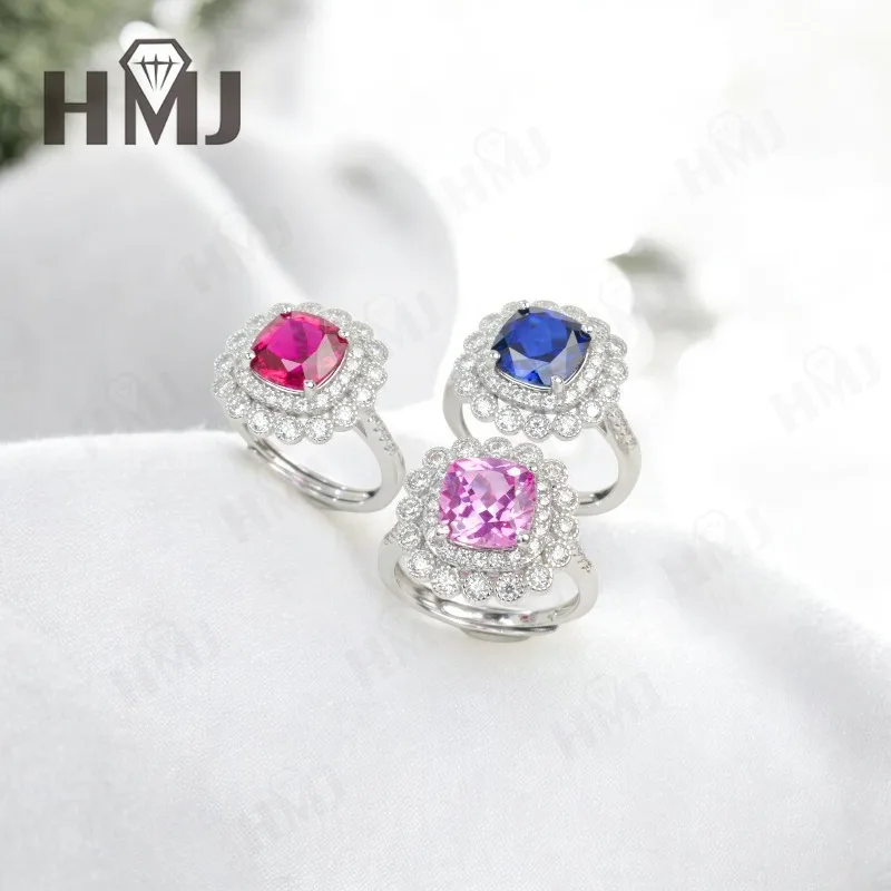 

Кольцо с выращенным в лаборатории драгоценным камнем и 8 мм пухлым квадратным рубиновым сапфиром Padparadscha S925, белое желтое золото для женщин, помолвка, Рождество