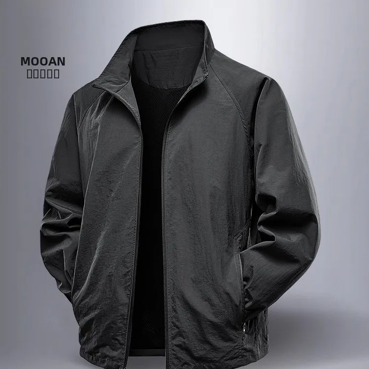 

Loose Men's Casual Outdoor Jaet Spring Autumn New Sle Stand Collar Spor Polyester Fiber Breathable Zipper Closure Coat