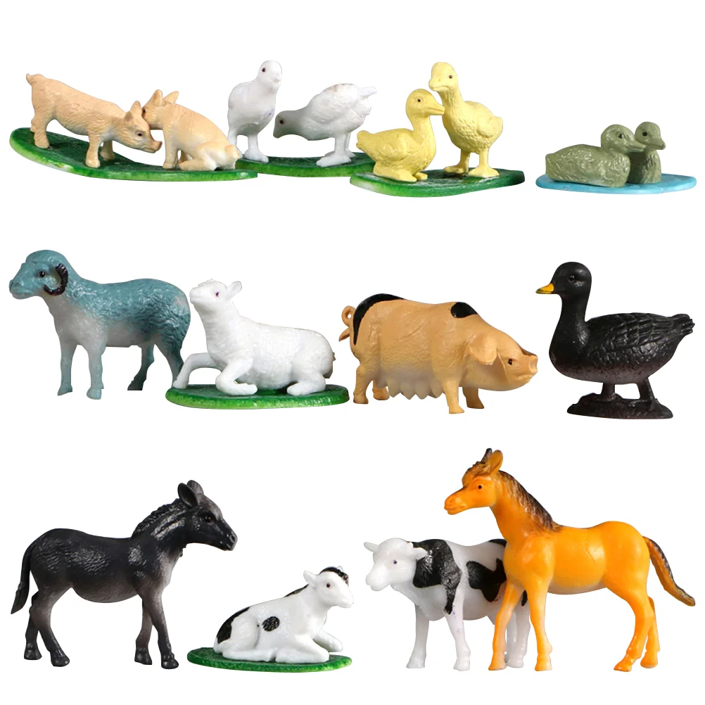 1 Set/12pcs Simulation Animal Model Toy Set Lovely Farm Fake Animal Toy Set Funny Early Educational Model Plaything for Kid