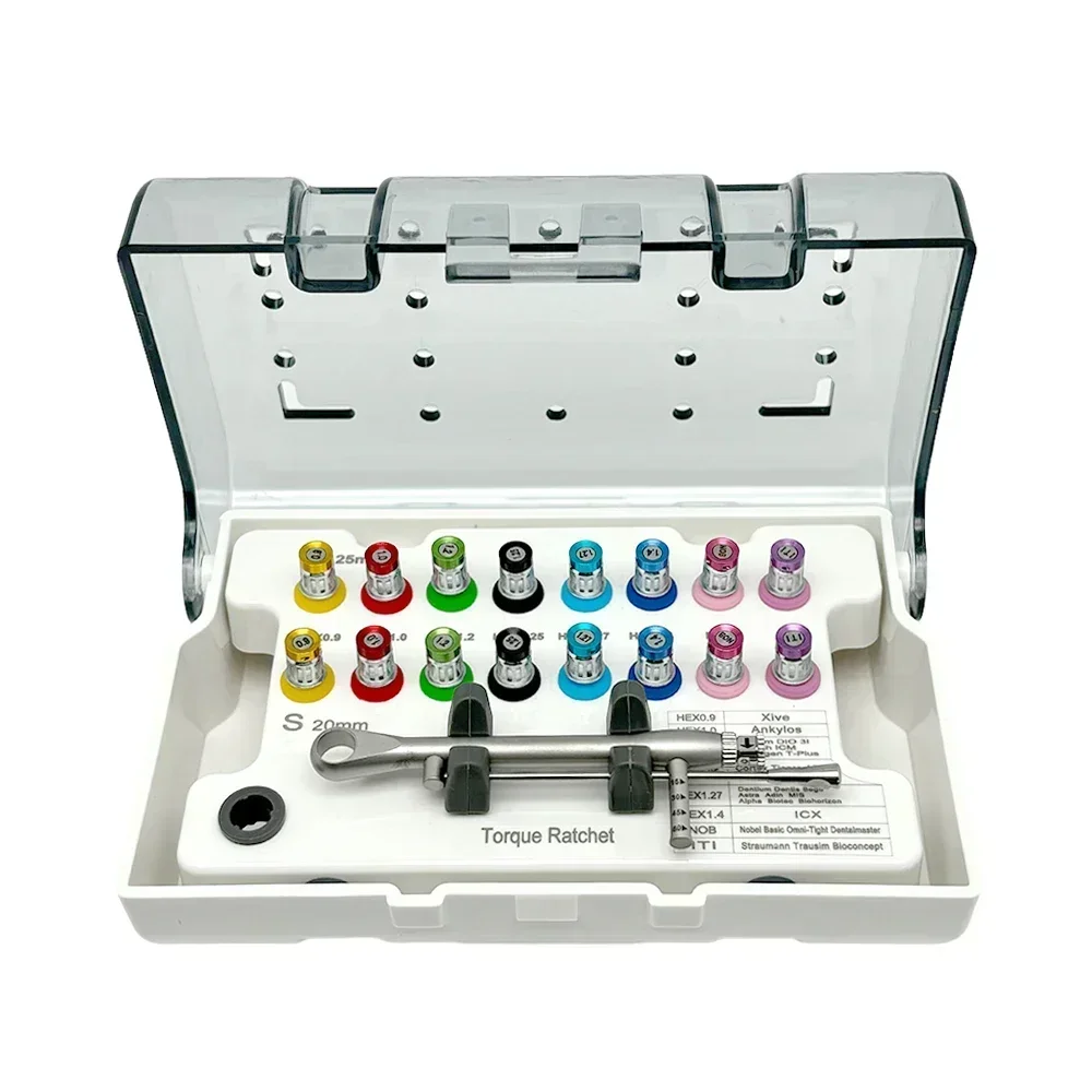 

Dental Implant Tool Kit Screwdriver Universal Hand Driver with Autoclavable Box Dental Torque Wrench Prosthetic Kit