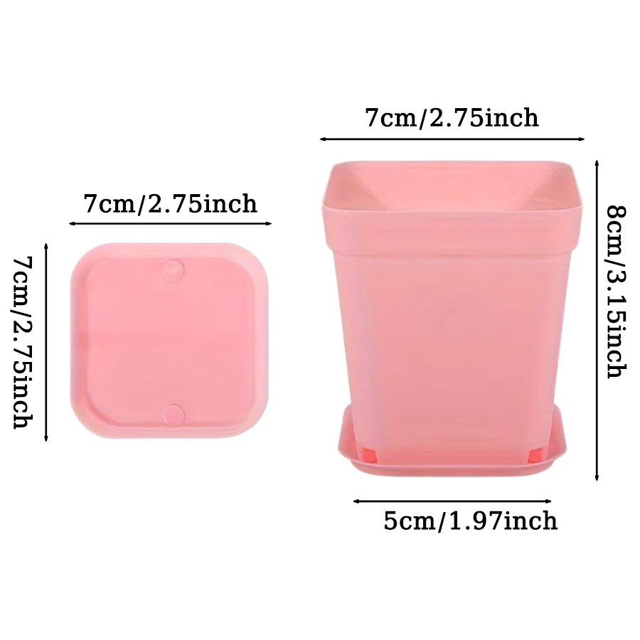 12/24pcs Colorful Square Flower Pot with Tray Flower Beds Garden Nurseries Plastic Flowerpot for Office Indoor Outdoor Decor XJM