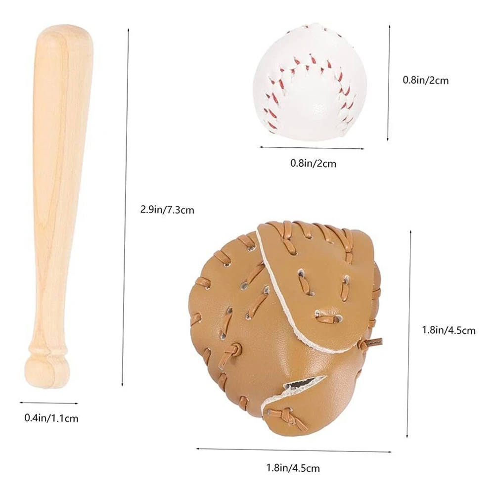 -A14E ミニ野球バットグローブセット模擬野球モデルおもちゃドールハウスの装飾に使用
