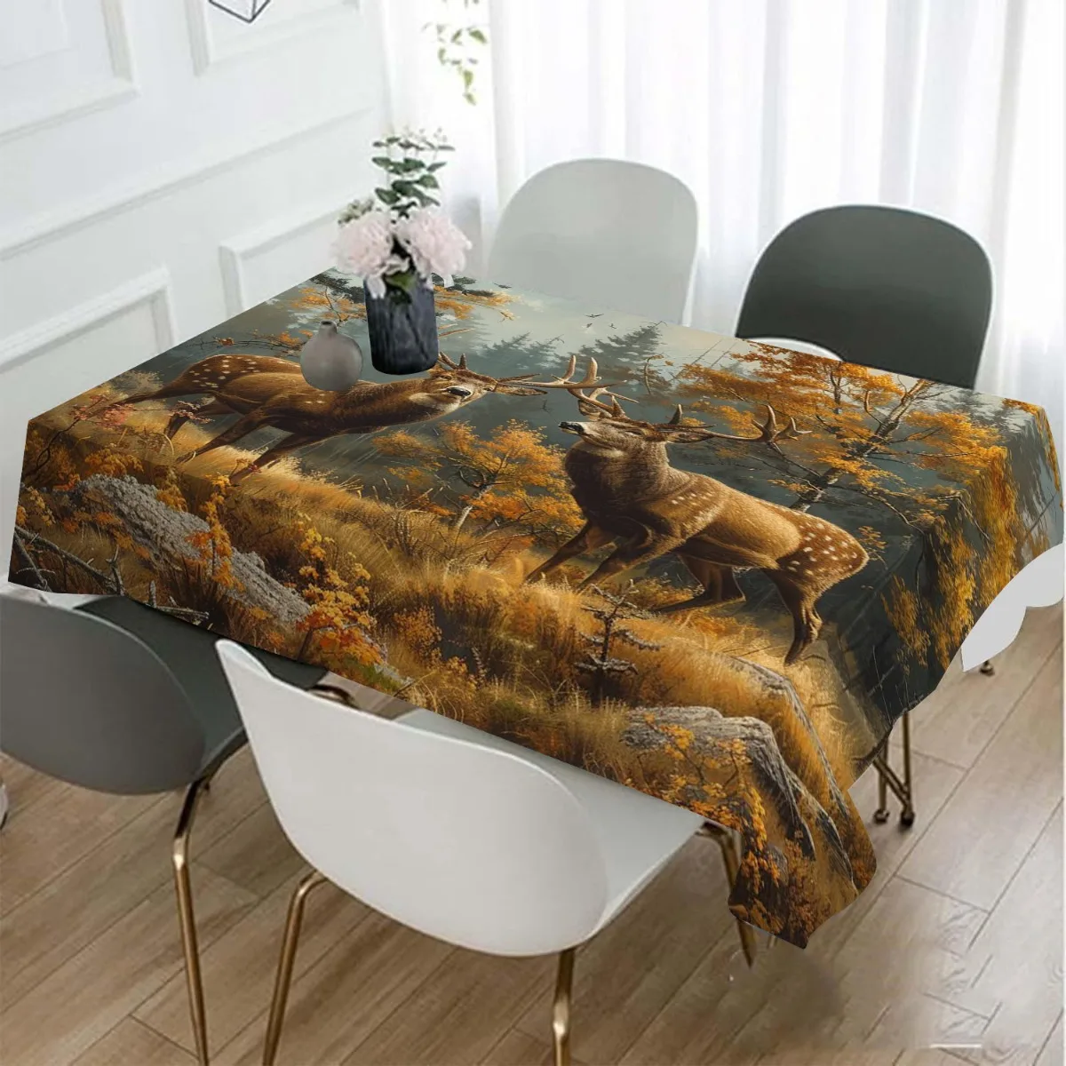 One set of Autumn Forest Two Deer home decor printed tablecloth, suitable for family gatherings in the kitchen