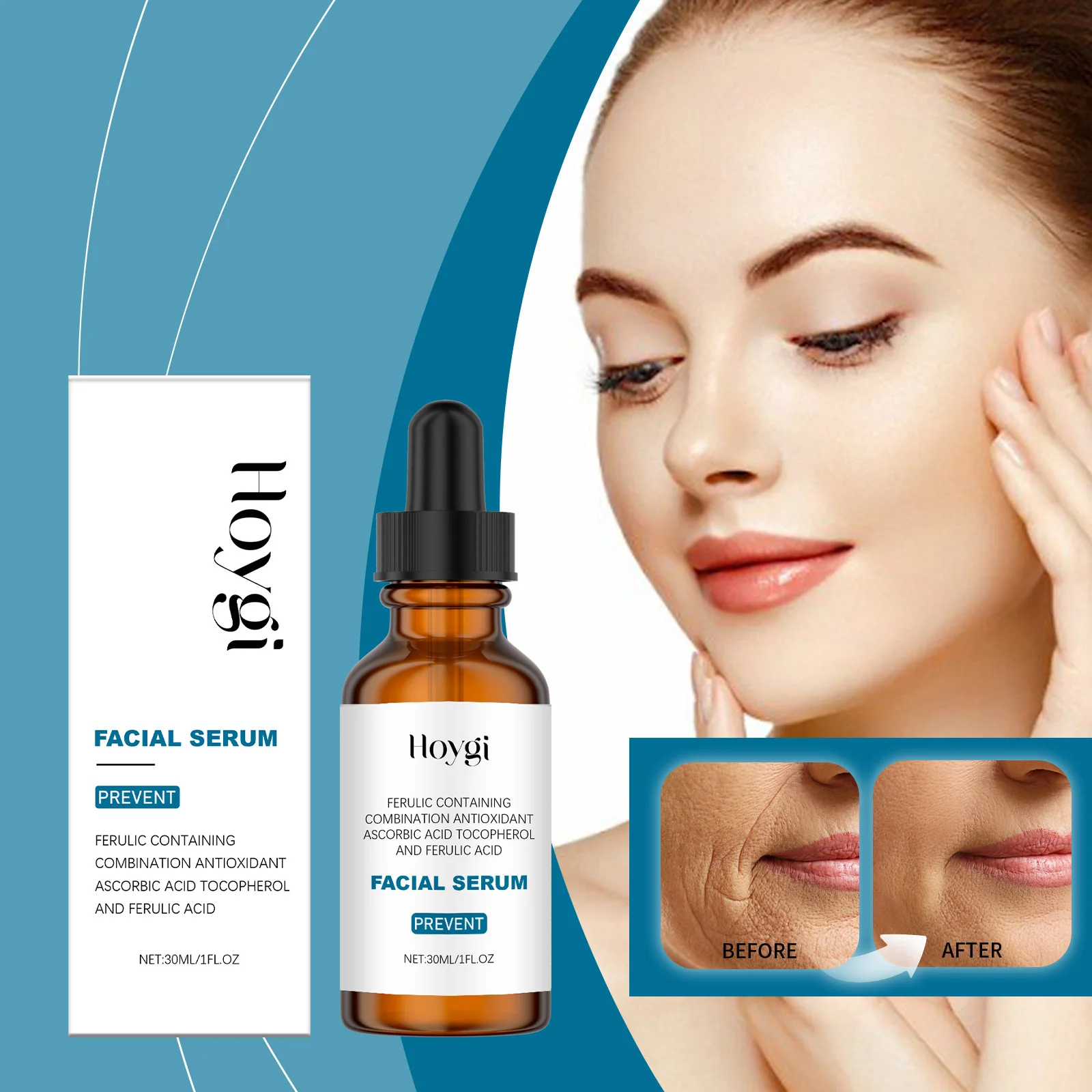 Sérum à l'acide ferulique avec vitamine C & E - Sérum visage antioxydant de 1 oz pour anti-âge et éclaircissant la peau