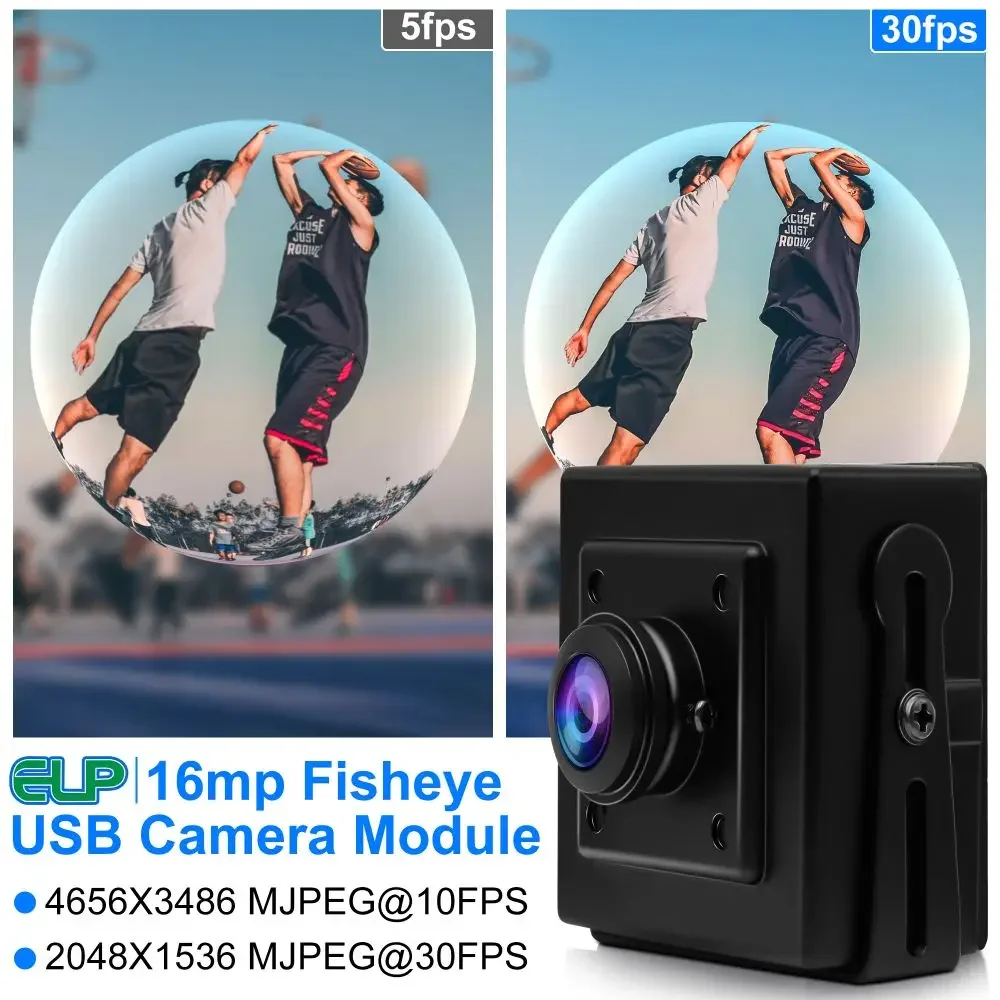 ELP 16MP Ultral HD 웹캠 광각 PC 카메라, 180도 어안 렌즈 USB2.0 산업용 카메라, 도어 벨, 홈 보안